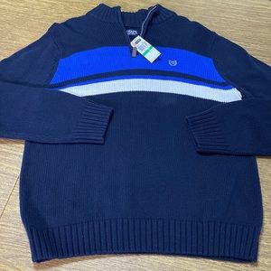 NWT Chaps Heavy Weight Blue Knit 1/4 Zip Long Sleeve Sweater Size L